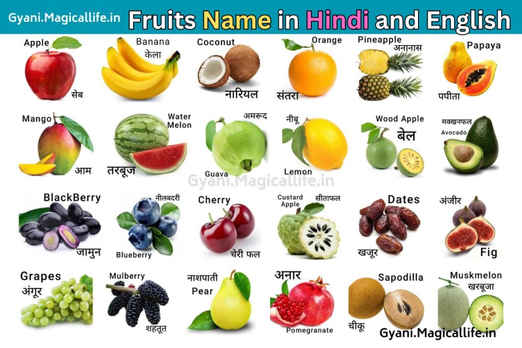 50 Fruits Name in Hindi and English फलों के नाम हिंदी और अंग्रेजी में